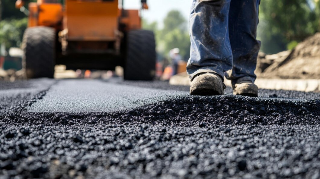 workers foot stepping freshly laid asphalt 947498 17723